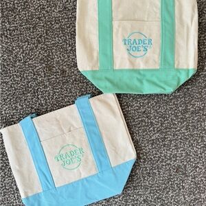 Set of 2 mini pastel Trader Joe’s totes blue green